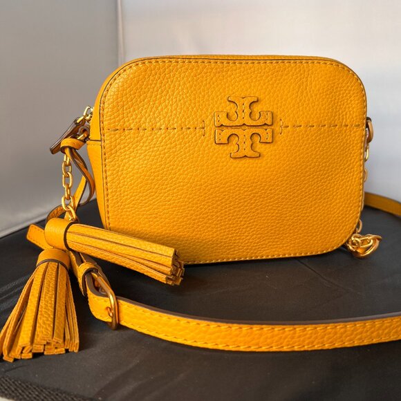 Tory Burch Handbags - TORY BURCH McGraw Camera Bag Leather Crossbody Daylily Gold Yellow